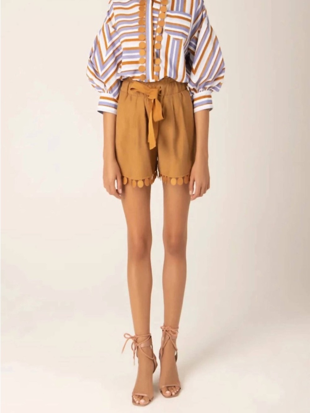 Silvia Tcherassi XS Eyelet Paperbag Shorts High Rise Giorgio Short Camel Brown